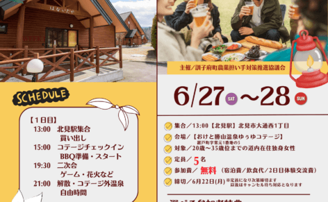 コテージをバックに婚活イベント女性募集チラシ